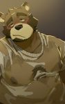  2019 absurd_res anthro beard belly blush body_hair brown_fur brown_hair brown_nipples chest_hair clothing eyebrows facial_hair fur hair half-closed_eyes hi_res male mammal moobs nipples nyuudles overweight overweight_male shirt sideburns smile topwear ursid wet wet_clothing wet_shirt wet_topwear 