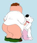  absurd_res big_butt brian_griffin butt canid canine canis domestic_cat domestic_dog eroborus family_guy felid feline felis group group_sex hi_res human interspecies male male/male mammal overweight peter_griffin roz sex threesome 