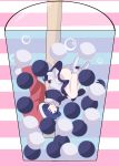  1girl ass bare_legs black_capelet blue_hair bubble bubble_tea capelet closed_eyes commentary convenient_leg cup disposable_cup doremy_sweet dress drinking_straw hat highres nightcap no_shoes pink_background pom_pom_(clothes) red_headwear short_hair socks solo striped striped_background tail tapir_tail thighs touhou upside-down white_background white_dress white_legwear yukome 
