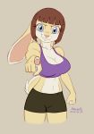  anthro big_breasts breasts clothing female fur lagomorph leporid looking_at_viewer mammal rabbit simple_background skeleito sketch smile solo 