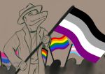  alligator alligatorid anthro clothed clothing cregon crocodile crocodilian crocodylid crowd eyes_closed fully_clothed group holding_flag lgbt_pride male philfox pride_colors reptile scalie silhouette simple_background sketch white_background 