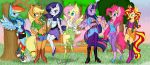  applejack_(mlp) equestria_girls equid equine female fluttershy_(mlp) friendship_is_magic group horn horse mammal my_little_pony pinkie_pie_(mlp) pterippus rainbow_dash_(mlp) rarity_(mlp) silent-shadow-wolf sunset_shimmer_(eg) tree twilight_sparkle_(mlp) unicorn wings 