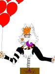  balloon black_and_white canid canine clown digital_media_(artwork) hi_res jack-o jack-o&#039;s_box jack_in_the_box looking_at_viewer mammal monochrome purple_tongue simple_background teeth tongue white_background 