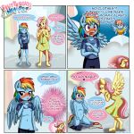  1:1 2019 anibaruthecat anthro blush clothing collar comic dialogue english_text equid equine eyelashes female fluttershy_(mlp) friendship_is_magic grin hi_res kneeling mammal my_little_pony navel nipples open_mouth pterippus pussy rainbow_dash_(mlp) smile text windy_whistles_(mlp) wings young 