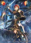  1boy armor cape fire_emblem fire_emblem:_seima_no_kouseki fire_emblem_cipher gloves horse horseback_riding male_focus monster official_art polearm red_eyes red_hair riding seth_(fire_emblem) solo sparkle spear sword teeth weapon 