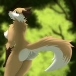  1:1 absurd_res breasts butt canid canine female fightmeatpax fluffy forest fox hi_res mammal model pinup pose solo tree wide_hips 
