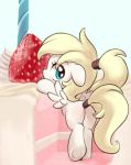  2019 butt cake equid equine fan_character feral food fruit hooves looking_at_viewer mammal my_little_pony pestil plant pterippus solo strawberry underhoof wings young 