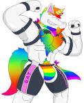  alpha_channel anthro belt body_hair bulge chaps clothing dave_(character) ear_piercing ear_ring equid facial_hair harness horn jockstrap male mammal muscular muscular_male notkastar piercing rainbow signature solo standing super_gay text underwear unicorn 