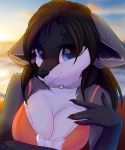  absurd_res alphadesu anthro black_hair blue_eyes breasts clothed clothing digital_media_(artwork) female hair hi_res jewelry looking_at_viewer mammal procyonid raccoon silas_dion solo 