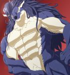  abs biceps black_eyes black_nose blue_fur broken_(artist) canid canine canis covering covering_crotch duga fur fur_tuft hair hi_res looking_at_viewer male mammal muscular muscular_male nude pecs shining_(series) shining_force_exa solo tan_fur tuft video_games wolf 