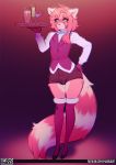  ailurid anthro bulge clothed clothing crossdressing girly hi_res legwear looking_at_viewer male mammal red_panda solo standing thigh_highs tsudamaku waiter wide_hips 