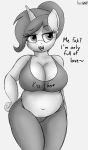 absurd_res an-tonio big_breasts breasts dialogue ear_piercing ear_ring equid female hi_res horn huge_breasts makeup mammal piercing slightly_chubby solo unicorn 