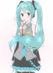  1girl aqua_eyes aqua_hair aqua_neckwear bangs bare_shoulders belt black_legwear black_skirt blush bubble_tea bubble_tea_challenge cheating_(competitive) commentary cowboy_shot cup detached_sleeves drinking_straw drinking_straw_in_mouth eyebrows_visible_through_hair gradient gradient_background grey_shirt hair_ornament hatsune_miku headphones headset highres holding holding_cup long_hair long_sleeves looking_at_viewer miniskirt necktie pink_background pleated_skirt prehensile_hair shirt shoulder_tattoo skirt sleeveless sleeveless_shirt solo standing supo01 tattoo thighhighs translated twintails very_long_hair vocaloid white_background wide_sleeves you&#039;re_doing_it_wrong zettai_ryouiki 