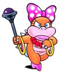  accessory anthro big_lips blue_eyes bracelet clothing female footwear hair_accessory hair_bow hair_ribbon high_heels jewelry koopa koopaling lips mario_bros necklace nintendo official_art pink_lips ribbons scalie shell shoes simple_background smile solo spiked_shell spikes unknown_artist video_games wand wendy_o._koopa white_background 
