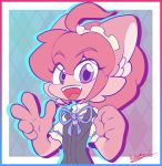  2019 absurd_res anthro big_ears bow clothed clothing crossdressing digital_media_(artwork) felid feline fur girly hi_res kurus37 looking_at_viewer maid_uniform male mammal open_mouth pink_fur purple_eyes solo uniform video_games 