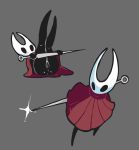  absurd_res arthropod black_skin blush butt cloak clothing female hi_res hollow_knight hornet_(hollow_knight) insect lying needle notepaddy pussy silksong simple_background solo video_games weapon 