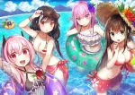  anthropomorphism ball bicolored_eyes bikini blush breasts brown_hair cleavage clouds fang flowers girls_frontline green_eyes group hat long_hair m4_sopmod_ii_(girls_frontline) m4a1_(girls_frontline) navel pink_eyes pink_hair ran9u ro635_(girls_frontline) skirt sky st_ar-15_(girls_frontline) sunglasses swim_ring swimsuit twintails water 