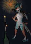  anthro blue_hair bottle colin_(anonymous3355) digital_media_(artwork) featureless_crotch fire fireworks fish hair hi_res holidays kapviq lighter male marine new_year nude rocket shark simple_background smile solo 