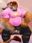  anthro beard big_bulge bulge cigar clothing facial_hair felid feline hi_res licking licking_lips looking_at_viewer male mammal meanxtreamx3_(artist) musclegut muscular muscular_male piercing self_lick sitting smoke solo tight_clothing tongue tongue_out tongue_piercing 