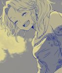  1girl breasts cloud earrings elbow_gloves final_fantasy final_fantasy_vi gloves ichi_(pixiv6373491) jewelry long_hair monochrome open_mouth ponytail smile solo tina_branford 