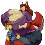  1:1 absurd_res anthro big_breasts bobert breasts bulge canid canine cleavage clothed clothing como erection female hi_res huge_breasts larger_female male male/female mammal nipple_outline penis_outline size_difference smaller_male sophie_(bobert) thick_thighs 