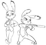  alec8ter ambiguous_gender anthro barefoot belt black_and_white clock clothed clothing disney ear_markings facial_markings fur fur_markings gun handgun head_markings holding_object holding_weapon jack_savage lagomorph leporid mammal markings monochrome multiple_poses necktie pistol pose rabbit ranged_weapon signature silencer simple_background solo standing suit walking watch weapon white_background wristwatch zootopia 