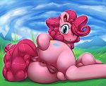  absurd_res anus blush butt cutie_mark dock earth_pony equid equine eyelashes female feral friendship_is_magic grass grispinne hi_res horse looking_at_viewer mammal my_little_pony outside pinkie_pie_(mlp) pony pussy solo 