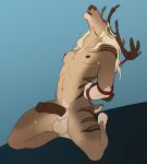  2019 antlers balls capreoline cervid digital_media_(artwork) eyes_closed hi_res horn kneeling male mammal nude penis reindeer salkitten solo 