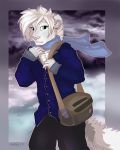  2019 4:5 anthro blue_eyes clothed clothing detailed_background digital_media_(artwork) felid feline hair male mammal scarf smilek solo standing white_hair 