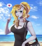  &lt;3 2019 anthro bag beach beverage blonde_hair blue_eyes breasts cleavage clothed clothing cloud coffee cup digital_media_(artwork) drinking equid equine evo_(oc) evomanaphy eyelashes fan_character female freckles gesture hair hands-free_bubble_tea hi_res looking_at_viewer mammal meme my_little_pony outside pictographics seaside signature sky solo straw v_sign 
