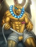  2019 abs balls beads biceps big_penis bodily_fluids breath_of_fire capcom dragon erection garr_(breath_of_fire) genital_fluids hi_res humanoid_penis male pecs penis precum solo todex video_games wings 