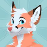  1:1 2019 animated anthro black_eyebrows black_fur black_markings blue_background blue_eyes bust_portrait canid canine digital_media_(artwork) eyebrows facial_markings feve fox fur head_markings head_tuft looking_at_viewer male mammal markings multicolored_fur orange_fur pink_nose portrait simple_background smile solo whiskers white_fur 