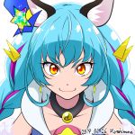  1girl animal_ear_fluff animal_ears blue_hair braid close-up collar cure_cosmo dated earrings face hair_ornament jewelry magical_girl precure signature simple_background solo star_twinkle_precure twin_braids upper_body yoshimune 