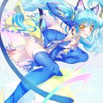  1girl :p absurdres animal_ears aqua_hair blue_cat blue_gloves blue_hair blush braid breasts cat_ears choker covered_nipples cure_cosmo elbow_gloves gloves highres impossible_clothes jewelry long_hair looking_at_viewer magical_girl niko_(tama) precure shiny shiny_hair shiny_skin small_breasts smile solo star_twinkle_precure thighs tongue tongue_out 