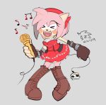  &gt;_&lt; 2019 amy_rose anthro breasts clothed clothing cosplay eulipotyphlan fangs female hedgehog hi_res horn maiko_hakaine mammal microphone musical_note open_mouth singing solo sonic_(series) specialzone utau 