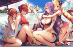  4boys 4girls beach beer_mug bikini blonde_hair blue_sky breasts camilla_(fire_emblem) cup drill_hair drinking_glass elise_(fire_emblem) fire_emblem fire_emblem_fates flower flower_necklace fundoshi hinoka_(fire_emblem) hug hug_from_behind japanese_clothes jewelry kurosawa_tetsu leo_(fire_emblem_fates) long_hair multiple_boys multiple_girls necklace open_mouth purple_eyes purple_hair red_eyes red_hair ryoma_(fire_emblem) sakura_(fire_emblem) short_hair siblings sitting sky smile swimsuit table takumi_(fire_emblem) twin_drills twintails very_long_hair wine_glass xander_(fire_emblem) 