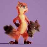  1:1 3d_(artwork) anthro brown_fur canid canine digital_media_(artwork) disney duke_weaselton duo fox fur green_eyes hi_res male mammal mustela mustelid musteline nick_wilde nude scimunk scowl simple_background smile suspension zootopia 