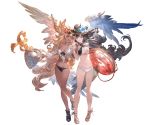  2girls :d alpha_transparency bandeau bare_legs bare_shoulders bikini black_hair blonde_hair blue_eyes blush breasts choker cleavage closed_mouth curly_hair dark_skin eyewear_on_head feathered_wings flower full_body granblue_fantasy harut_(granblue_fantasy) hat hat_flower head_wings innertube large_breasts long_hair looking_at_viewer marut_(granblue_fantasy) minaba_hideo multiple_girls navel off_shoulder official_art open_mouth sandals shirt smile standing sunglasses swimsuit tied_shirt transparent_background very_long_hair wings 