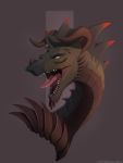  2019 digital_media_(artwork) dragon feral headshot_portrait horn open_mouth portrait simple_background solo spines sythgara teeth tongue 