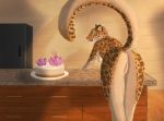  2019 anthro bent_over blue_eyes breasts butt cake felid female flower food fur hi_res leaning leopard looking_at_viewer looking_back mammal nude pantherine plant presenting presenting_pussy pussy raised_tail resarium solo spots spotted_fur whiskers 