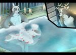  anthro antlers candle canid canine canis cervid cutaway duo hi_res horn looking_at_viewer male mammal nude partially_submerged shade_okami spa wolf 