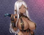  breasts cropped dark_skin elbow_gloves gloves gradient gray_eyes houtengeki knife long_hair navel original pointed_ears purple weapon white_hair 