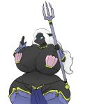  2019 absurd_res anthro armor big_breasts bikini blue_eyes bovid breasts caprine cleavage clothed clothing digital_media_(artwork) domestic_sheep female hair hayakain hi_res holding_object huge_breasts huge_hips karla_nelson_(lildredre) loincloth mammal melee_weapon navel polearm sheep simple_background solo swimwear thick_thighs trident unconvincing_armor voluptuous weapon white_background white_hair wide_hips 