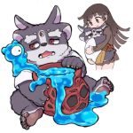  1:1 3_eyes aged_down anthro canid canine child clothing duo female female_protagonist_(tas) goo_creature human kemono male mammal mufksin multi_ear multi_eye overweight slime tokyo_afterschool_summoners topwear tsathoggua tusks video_games young 