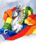  2019 ambiguous_gender bedding black_scales blanket blue_eyes blue_scales dragon feral green_scales heather_bruton horn lgbt_history_month lgbt_pride orange_scales purple_scales red_scales scales solo white_scales yellow_scales 