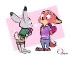  2019 aged_down anthro canid canine clothed clothing cub disney female fox fur hi_res holidays judy_hopps lagomorph leporid male mammal nick_wilde qalcove rabbit simple_background valentine&#039;s_day young zootopia 