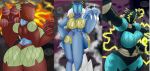  anthro blue_skin breasts butt electricity featureless_breasts female fire gnosis green_skin ice perun red_skin stribog svarozic trigoat xenosaga 