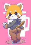  &lt;3 absurd_res aggressive_retsuko ailurid anthro black_eyes butt clothed clothing cup female hi_res holding_object hoodie looking_at_viewer mammal multicolored_tail red_panda retsuko sanrio sixsidesofmyhead slippers smile solo topwear 