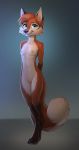  2019 anthro black_nose blue_eyes breasts canid canine digital_media_(artwork) featureless_crotch female fox hair hi_res looking_at_viewer mammal nude simple_background small_breasts smile solo standing zaush 