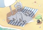  beach komanyachi legendary_pok&eacute;mon nintendo pok&eacute;mon pok&eacute;mon_(species) reshiram seaside umbrella video_games zekrom 